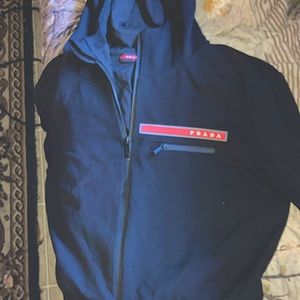 black technical fabric hoodie jacket PRADA